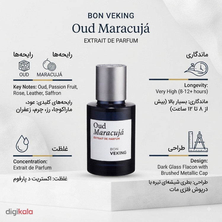 عطر جیبی مردانه بن وکینگ مدل عود ماراکوجا Oud Maracuja با رایحه گرم و تلخ حجم 25 میلیلیتر
