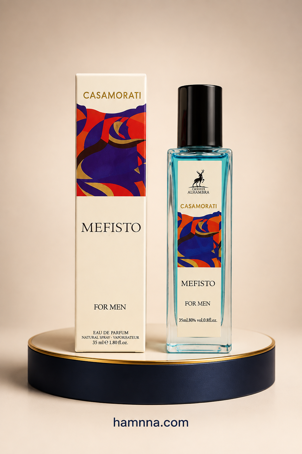 ادکلن جیبی الحمبرا مدل (مفیستو)Cazamorati Mefisto حجم 35 میلی لیتر
